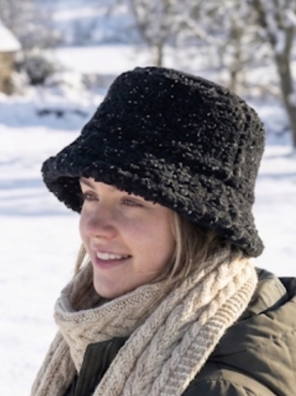 Black Textured Bucket Hat With White  Accents Retro Style Bucket hat